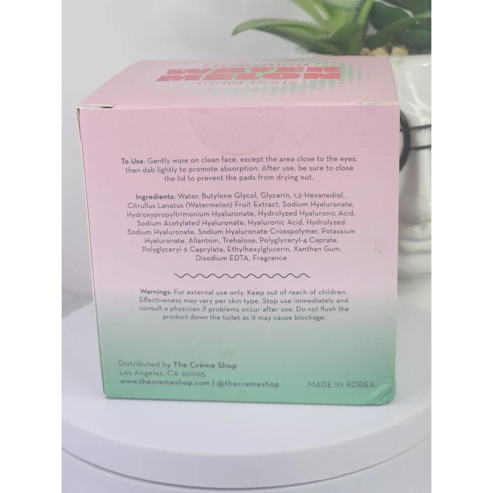NIB The Crème Shop Hydrating Watermelon Toner Pads 70 Ct K-Beauty